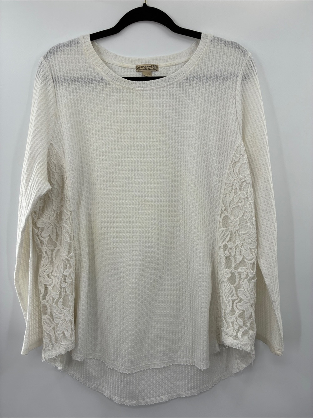 Energe Cream Lace-Sleeve Waffle Knit Top size: 2X